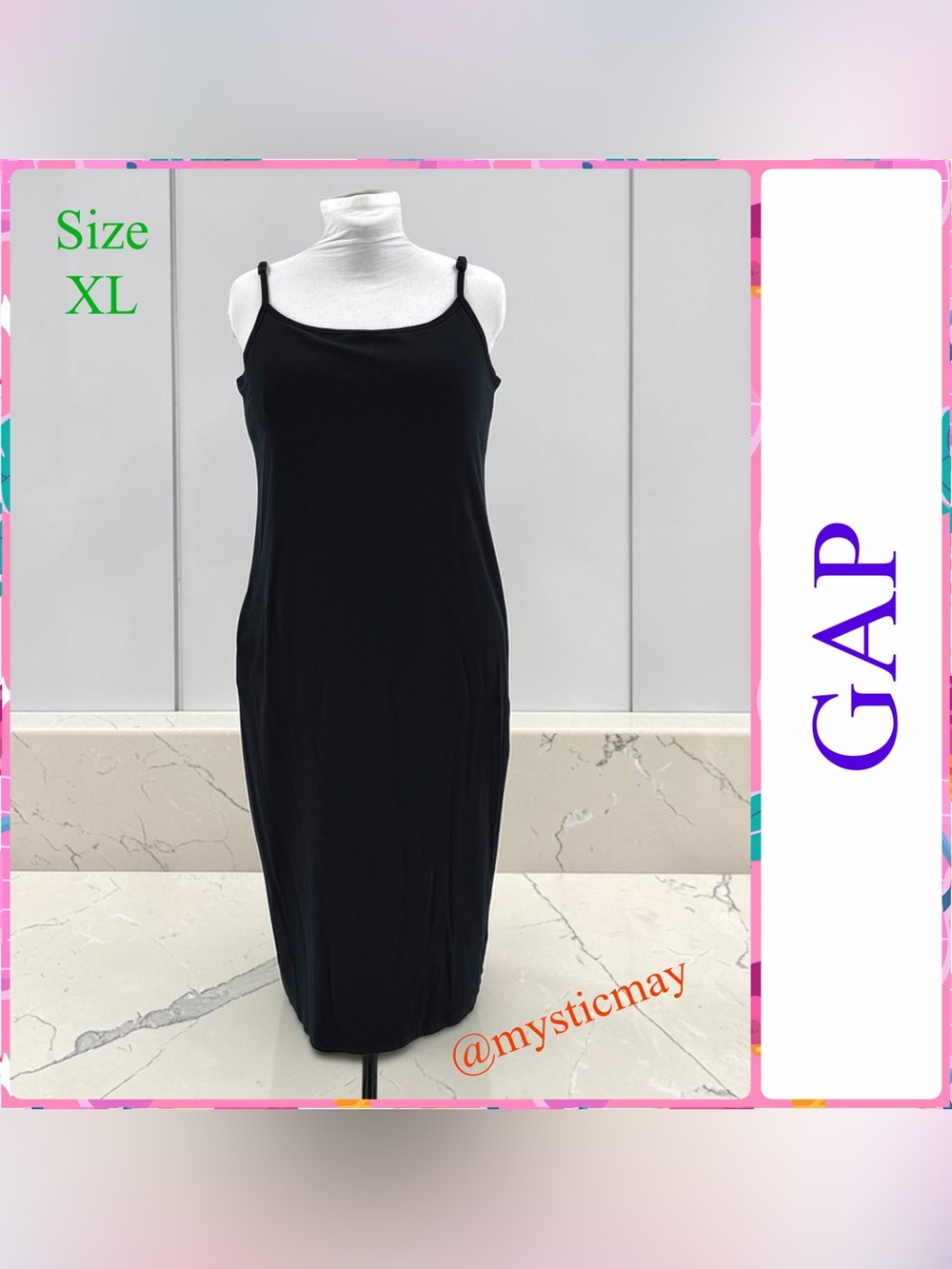 GAP Jet Black Stretch Jersey Midi Length Modern Cami Slip Dress Plus Size XL